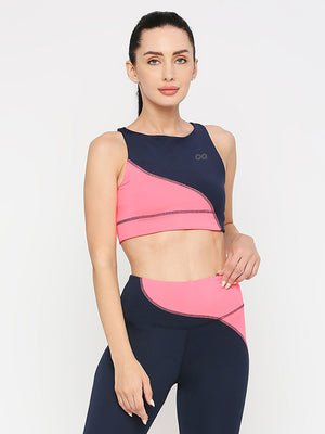 Women's Sports Bra - Navy Blue & Pink
