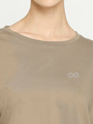Women's Long Sleeves Sports Cropped T-Shirt - Mud Brown