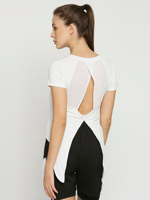Women's Sports T-Shirt with Back Tie Up - White