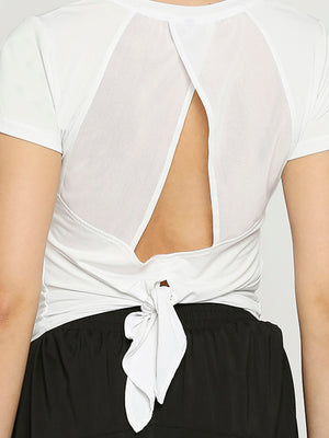 Women's Sports T-Shirt with Back Tie Up - White