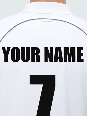 Customise Men Cricket Whites 2-Way Stretch with Black Pipping Solid Polo Jersey-1909CWJ