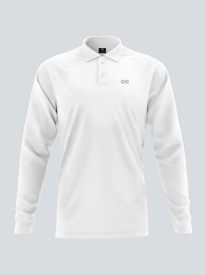 Customise Men Cricket Whites 2-Way Stretch Full Sleeves Solid Polo Jersey - 1910CWJ