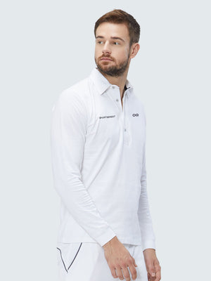 Customise Men Cricket Whites 2-Way Stretch Full Sleeves Solid Polo Jersey - 1910CWJ