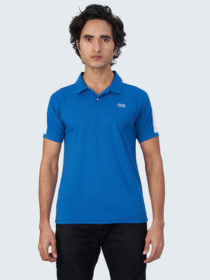 Men's Striped Active Polo T-Shirt: Blue - Front