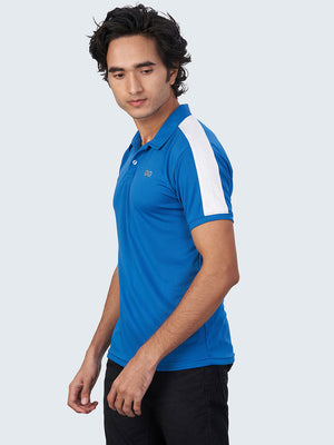Men's Striped Active Polo T-Shirt: Blue - Side