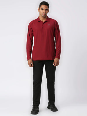 Men's Sports Polo Shirt - Maroon, Long Sleeves - Lifestyle