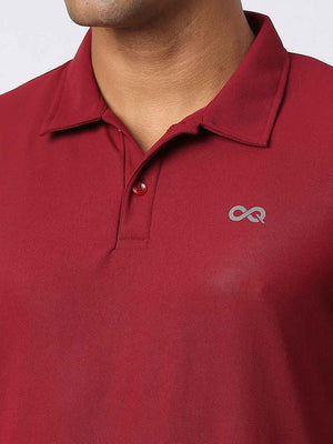 Men's Sports Polo Shirt - Maroon, Long Sleeves - Zoom