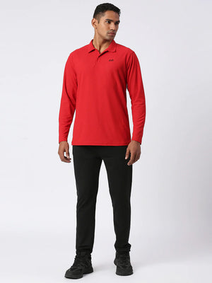 Men's Sports Polo Shirt - Red, Long Sleeves - Lifestyle