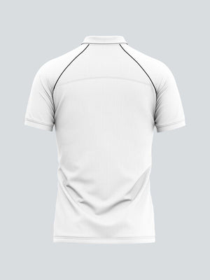 Men Cricket Whites 2-Way Stretch Black Piping Solid Polo Jersey-A1007WH