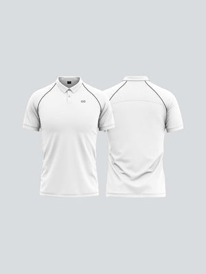 Men Cricket Whites 2-Way Stretch Black Piping Solid Polo Jersey-A1007WH