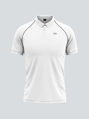 Men Cricket Whites 2-Way Stretch Black Piping Solid Polo Jersey-A1007WH