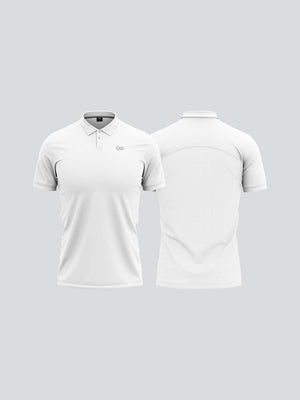 Men Cricket Whites 2-Way Stretch Solid Ribbed Collar Polo Jersey-A1008WH