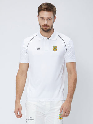 Men Cricket Whites 2-Way Stretch With Black Pipping Solid Polo Jersey-A10010WH