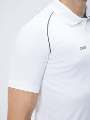 Men Cricket Whites 2-Way Stretch With Black Pipping Solid Polo Jersey-A10010WH