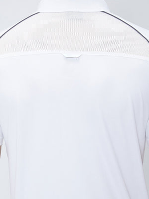 Men Cricket Whites 2-Way Stretch Black Piping Solid Polo Jersey-A1007WH