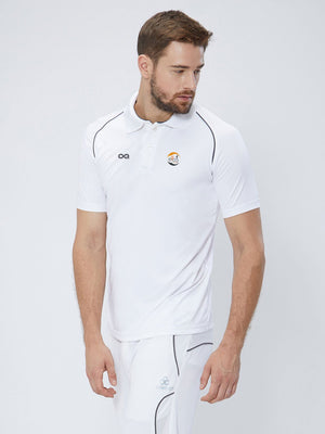 Men Cricket Whites 2-Way Stretch Black Piping Solid Polo Jersey-A1007WH