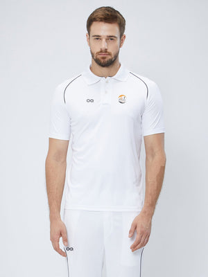 Men Cricket Whites 2-Way Stretch Black Piping Solid Polo Jersey-A1007WH