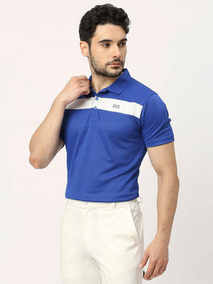 Men's Striped Sports Polo - Royal Blue - 3