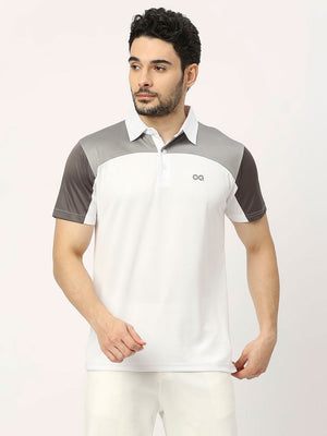 Men's Striped Sports Polo - White - 1