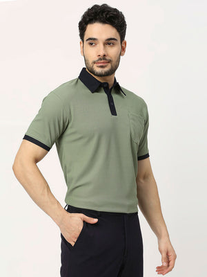 Men's Sports Polo - Olive and Navy - 4