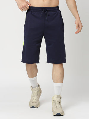 Men's Sports Shorts - Navy Blue and Neon Green - 1