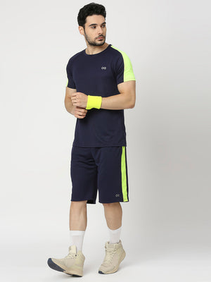 Men's Sports Shorts - Navy Blue and Neon Green - 6