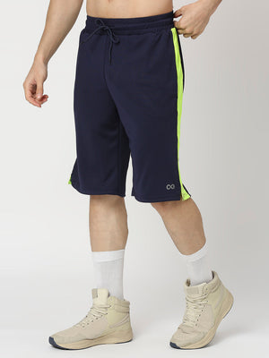 Men's Sports Shorts - Navy Blue and Neon Green - 3
