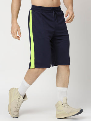 Men's Sports Shorts - Navy Blue and Neon Green - 4