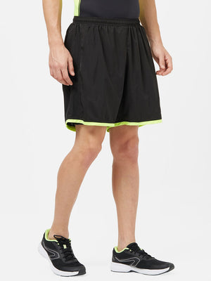 Men's Active Sports Shorts with Neon Piping: Black - Side