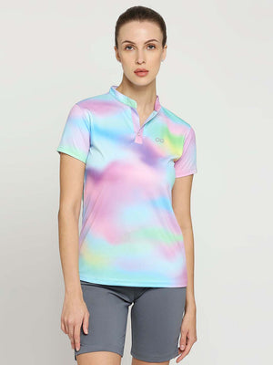 Women's Pink Printed Golf Polo - 1