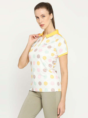 Women's Yellow Printed Golf Polo - 3