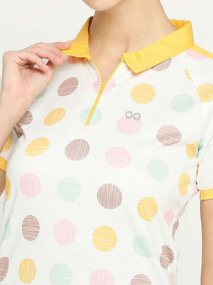 Women's Yellow Printed Golf Polo - 6