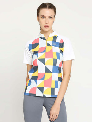 Women's White Printed Golf Polo - 1