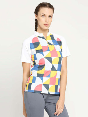 Women's White Printed Golf Polo - 4