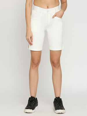 Women's Regular White Golf Shorts - 1