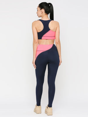 Women's Sports Leggings - Navy Blue & Pink - 2