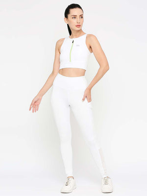 Women's Sports Bra with Zipper - White - 3