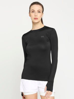 Women's Black Long Sleeve Sports T-Shirt - 1