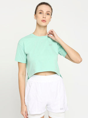 Women's Green Sports Cropped T-Shirt - 1