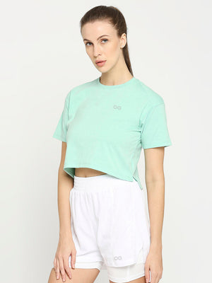 Women's Green Sports Cropped T-Shirt - 3