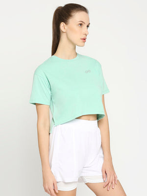 Women's Green Sports Cropped T-Shirt - 4