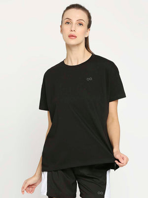 Women's Black Oversized Sports T-Shirt - 1