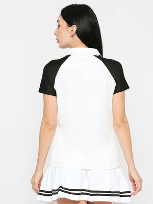 Women's White & Black Tennis Polo - 2