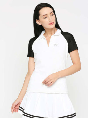Women's White & Black Tennis Polo - 1