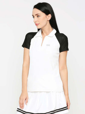 Women's White & Black Tennis Polo - 3
