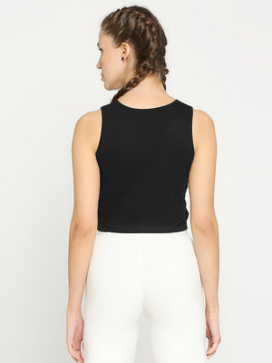Women's Black Cropped Sports Vest - 2