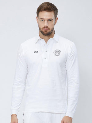Men Cricket Whites 2-Way Stretch Full Sleeves Solid Polo Jersey CW01 :19 - Sportsqvest