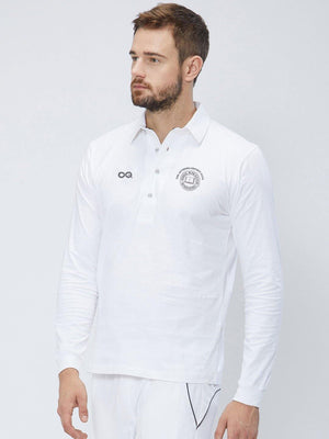Men Cricket Whites 2-Way Stretch Full Sleeves Solid Polo Jersey CW01 :19 - Sportsqvest