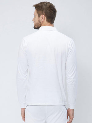 Men Cricket Whites 2-Way Stretch Full Sleeves Solid Polo Jersey CW01 :19 - Sportsqvest
