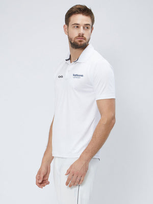 Men Cricket Whites 2-Way Stretch Solid Ribbed Collar Polo Jersey-A1008WH